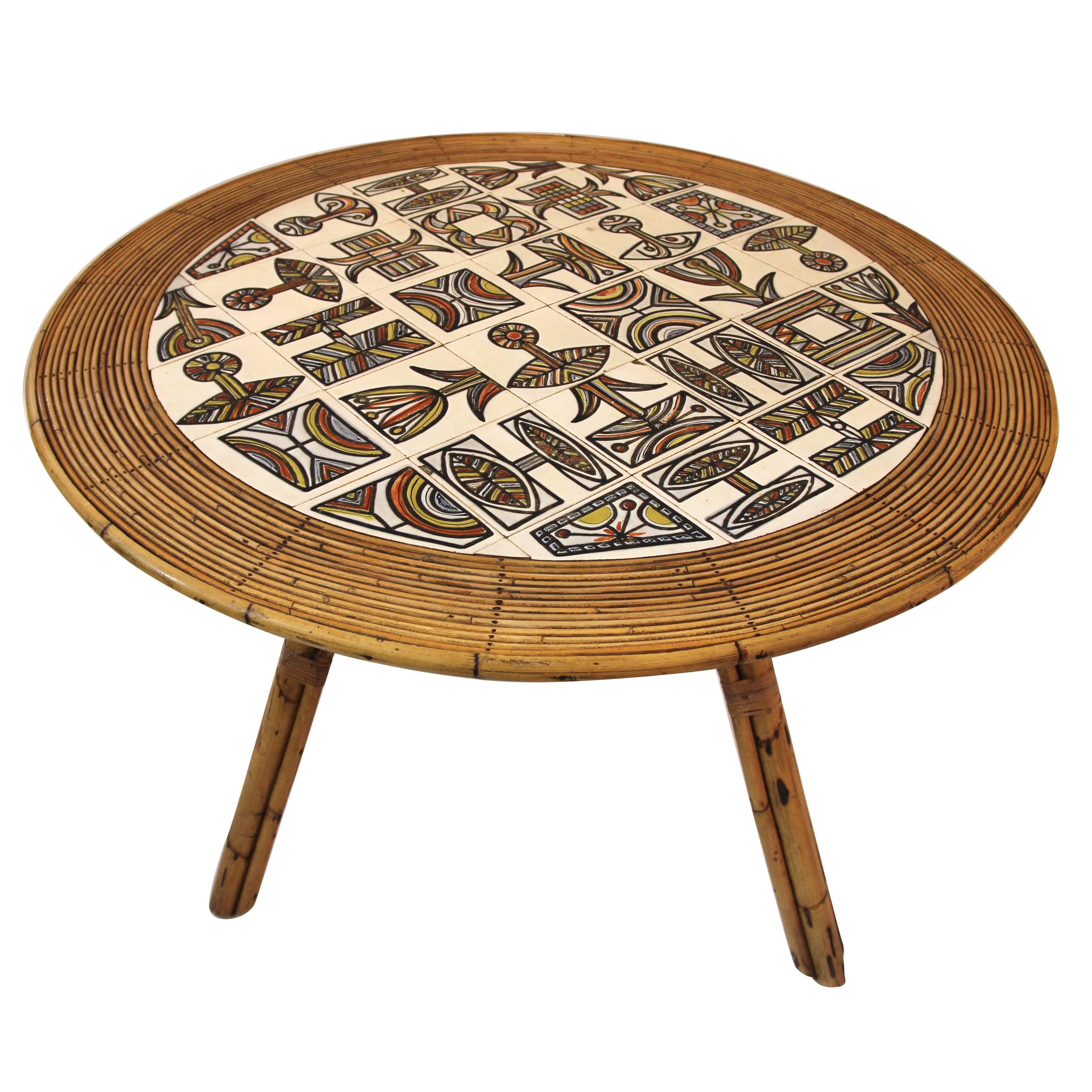 Audoux-Minet Table with Ceramic Top by Roger Capron, circa 1960 France