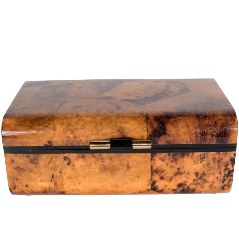 Penshell Box Penshell Box in Tortoise Motif with Brass Handle and Swarovski Crystal ...