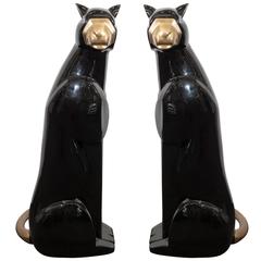 Pair of Sculptural Black Egyptian Cats