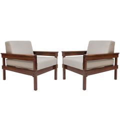 Pair of Midcentury Brazilian Jacaranda Armchairs Upholstered in Beige Linen 11