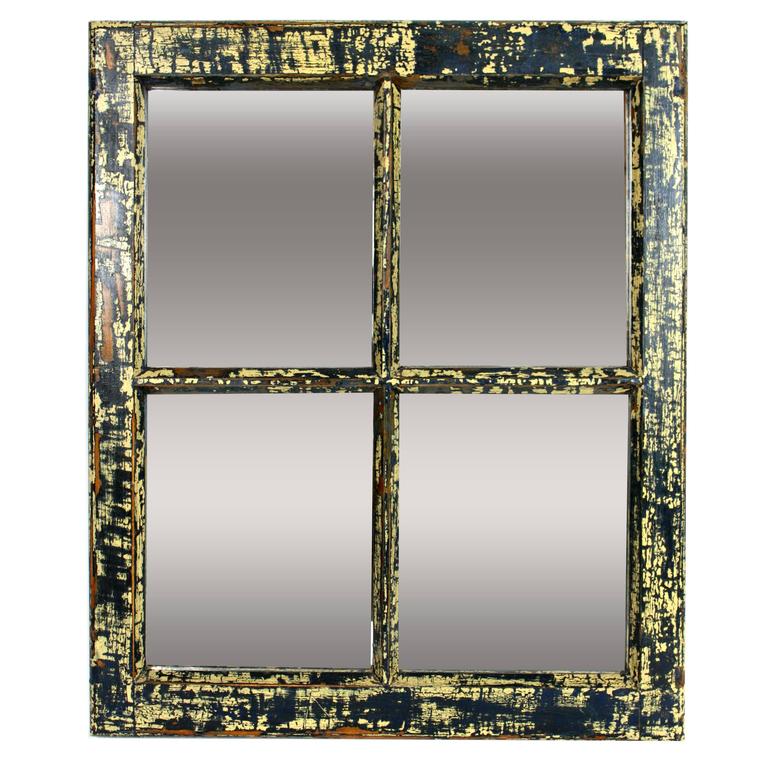 19th c.Industrial Wood Window Frame as Mirror For Sale at 1stdibs