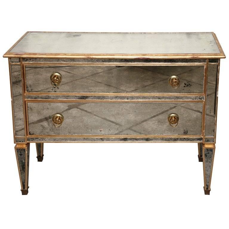 Superb Custom  Mirrored and Gold Gilt Two Drawers Chest For Sale