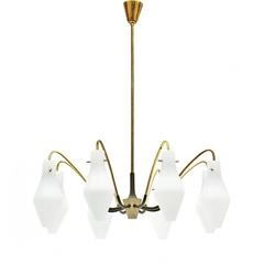 Elegant Eight-Arm Brass and Glass Chandelier 6