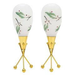Pair of Hand-Painted Glass and Brass Table Lamps, Italy, 1950s 6