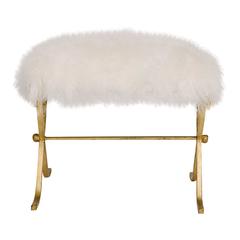 Mongolian Curly Fur Gilt Iron Ottoman