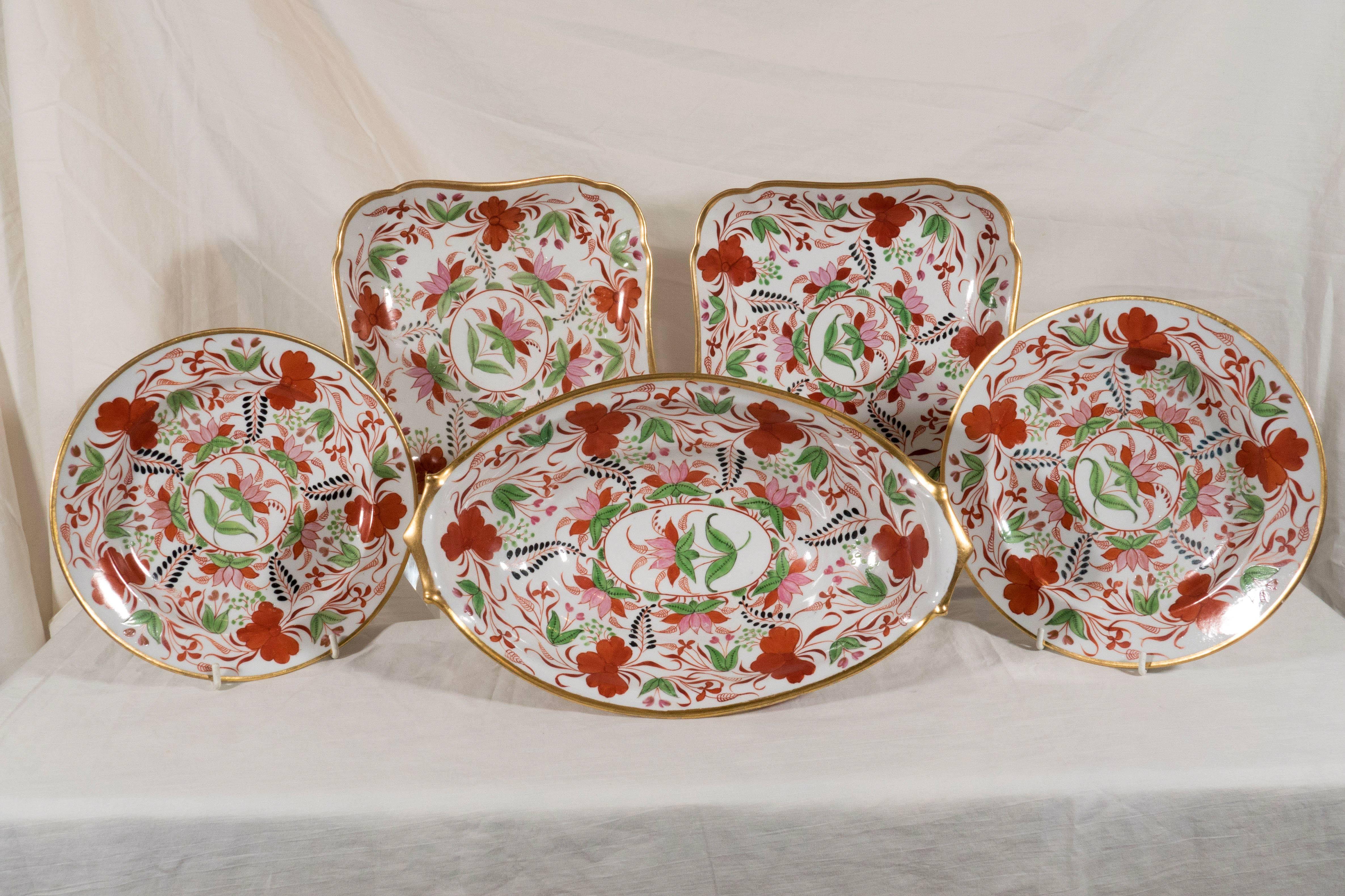 Porcelain Outstanding Group of Miles Mason Dishes in an Extraordinary Overall Pattern