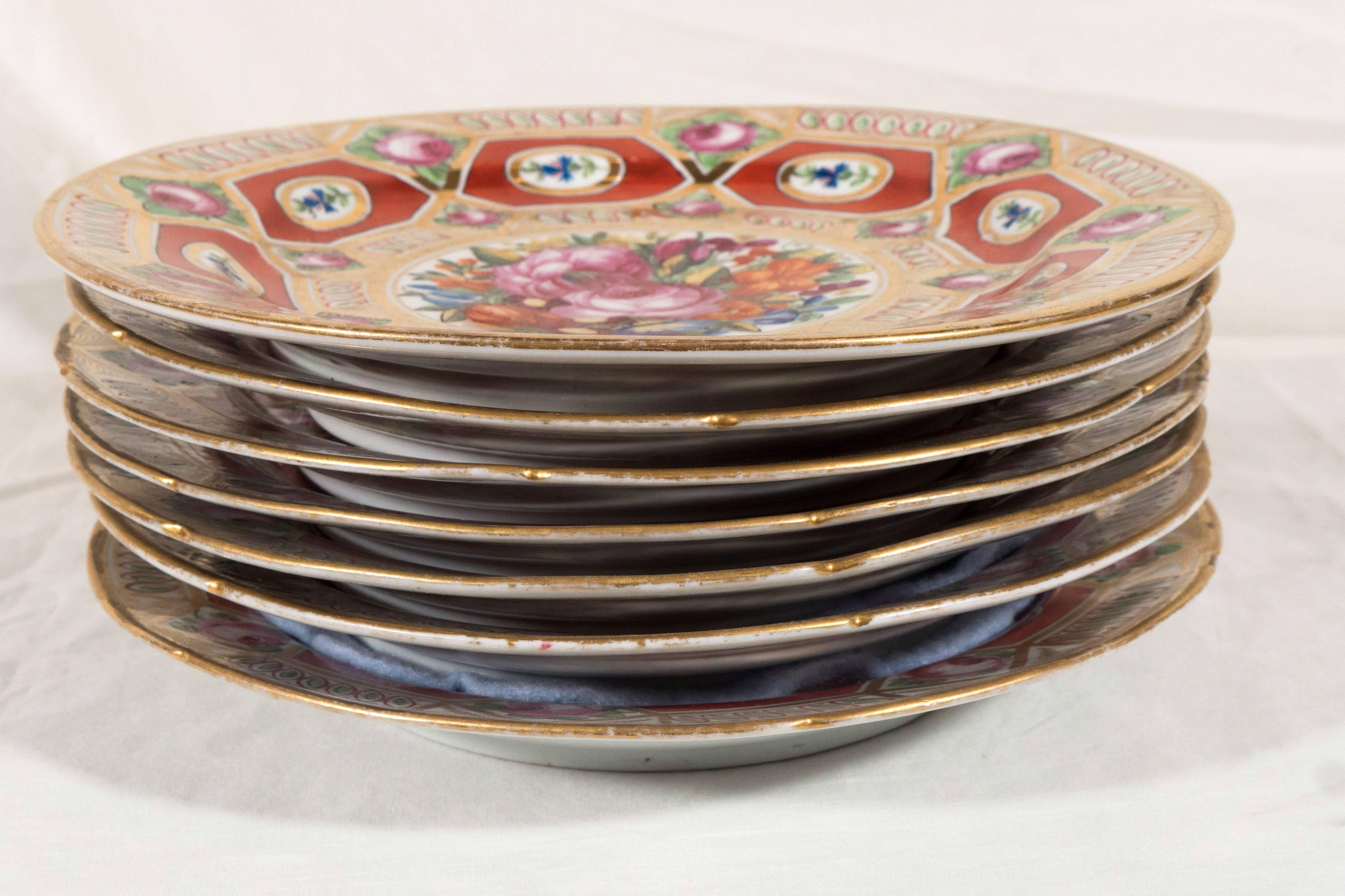Hand-Painted Set of a Dozen Coalport Dishes in the Red 