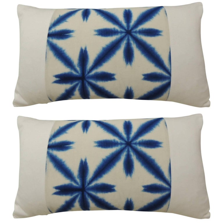 Pair of Vintage Japanese Shibori Bolster Throw Pillows For Sale at 1stdibs