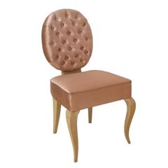 Tufted Pink Satin Oval Chair with Sycamore Legs, France, circa 1930