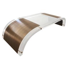 Lucite and Brass Coffee Table by Charles Hollis Jones, Signed and Dated 11
