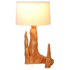 Sculptural Cypress Root Table Lamp with Custom Silk Shade