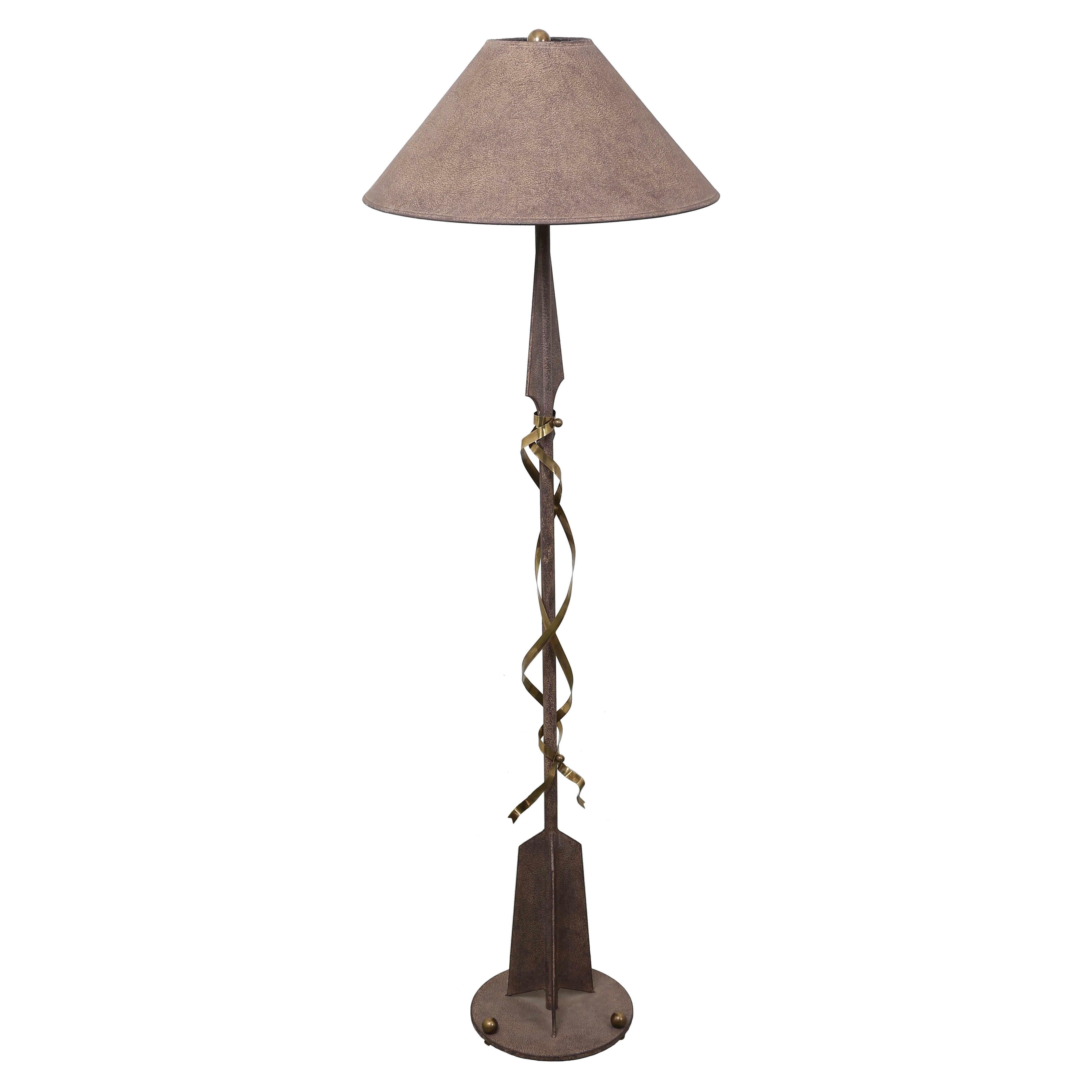  Gilbert Poillerat Style Parchment & Brass Arrow Floor Lamp by Hart Asso. For Sale