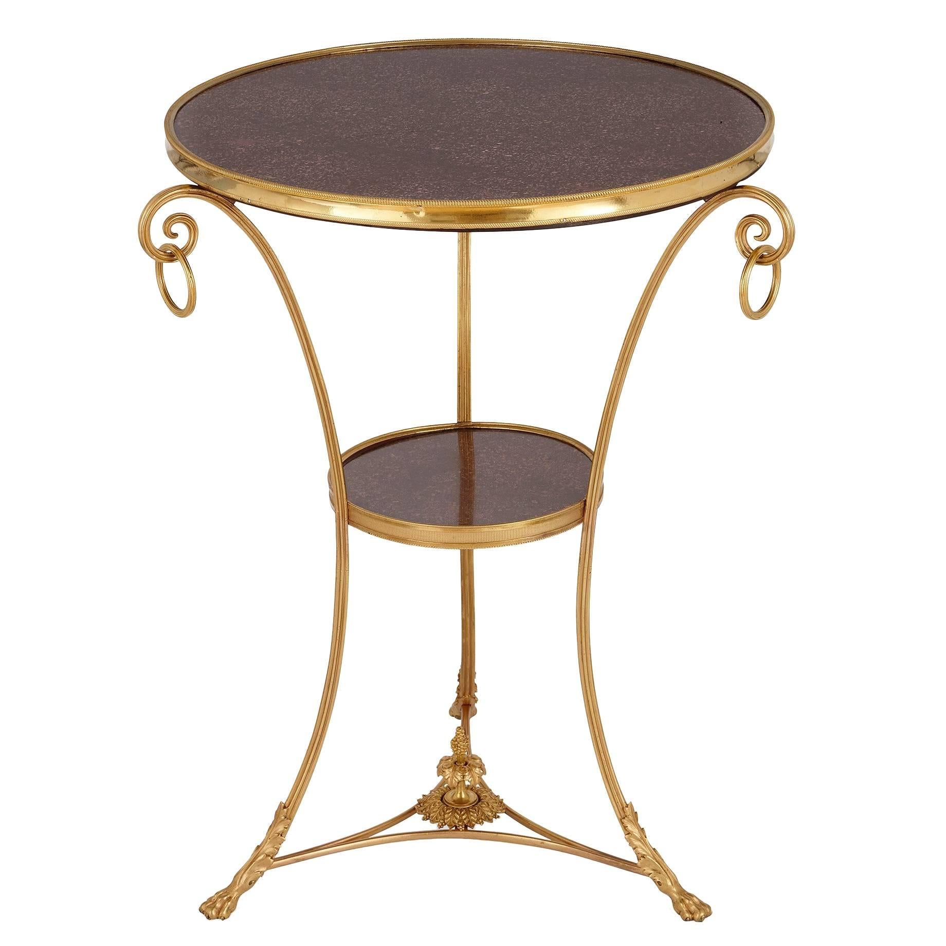 Ormolu and Porphyry French Antique Circular Gueridon Table