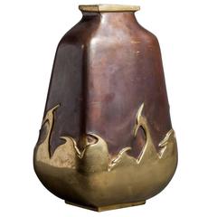 Asian Bronze Vase with Heron Design