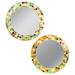Whimsical Pair of Mid-Century Circular Mirrors with Multi-Color Glass Mosaic 11