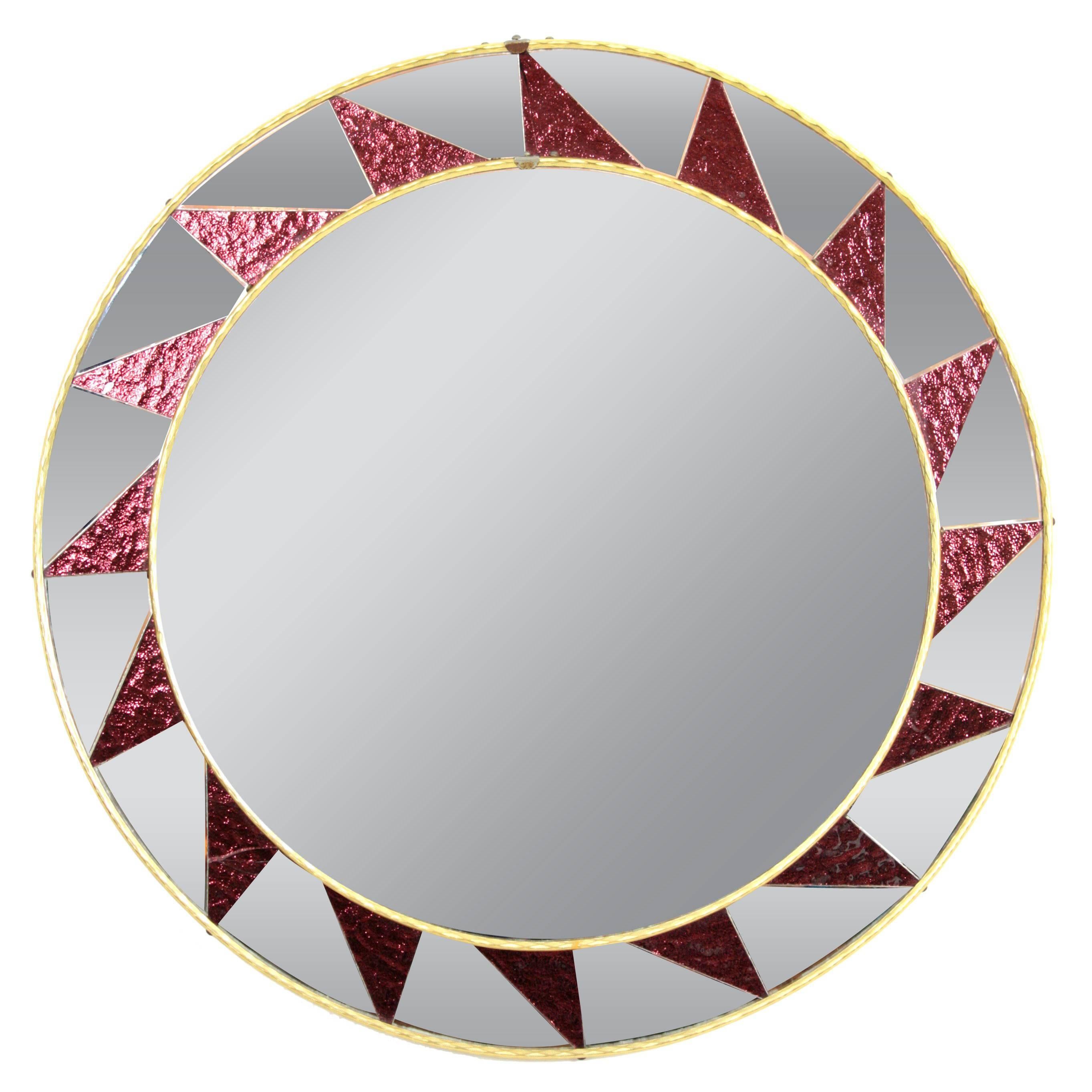 1960s Mosaic Circular Mirror Framed by a Pattern of Garned Mirrored Glasses