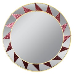 Retro 1960s Mosaic Circular Mirror Framed by a Pattern of Garned Mirrored Glasses