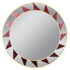 1960s Mosaic Circular Mirror Framed by a Pattern of Garned Mirrored Glasses 2