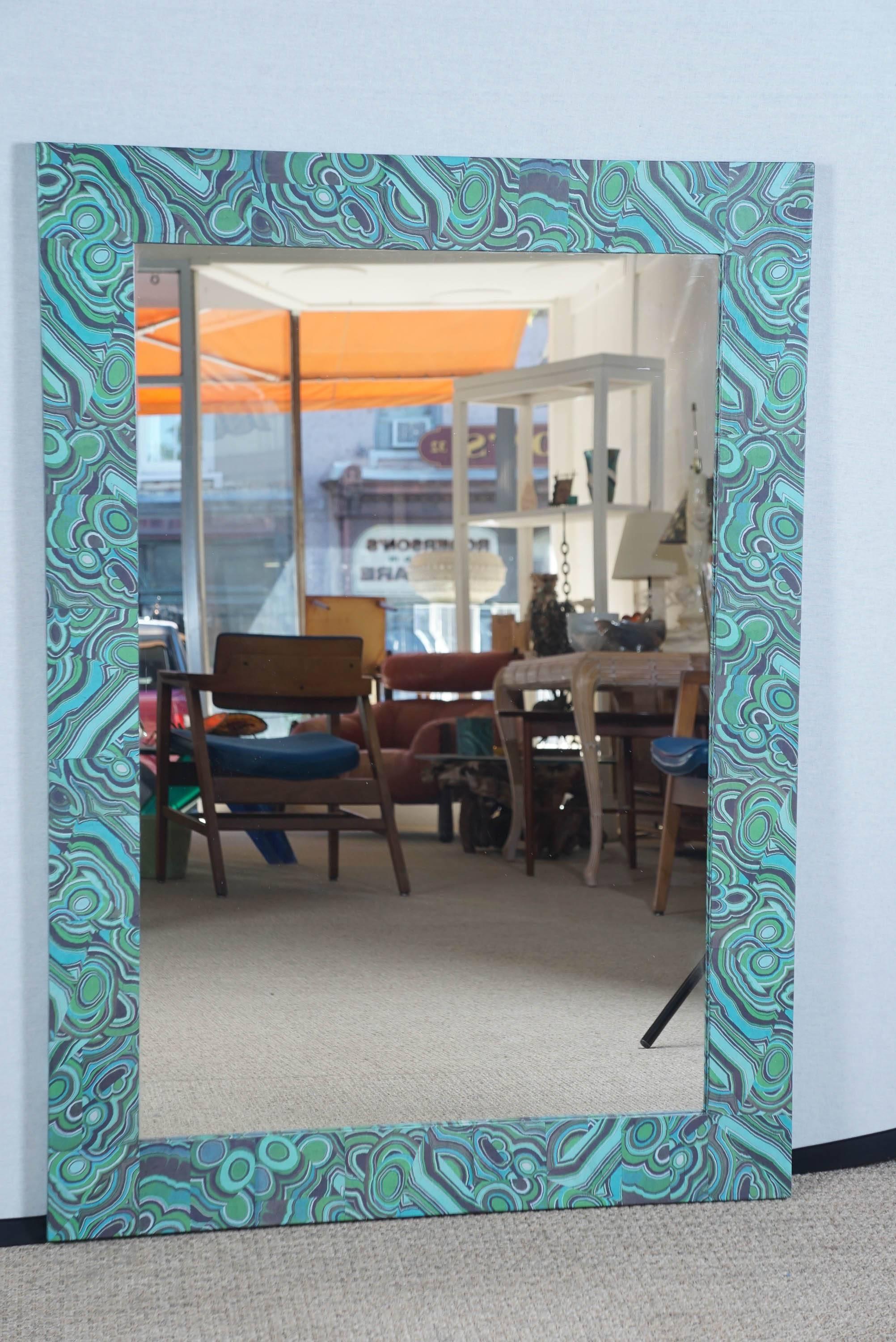 Contemporary Malachite Pattern Decoupage Mirror For Sale