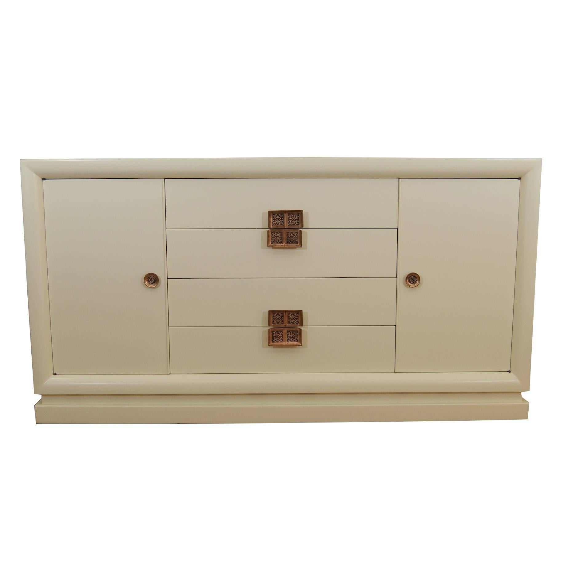 White Lacquer Dresser by Selig with Asian Inspired Pulls