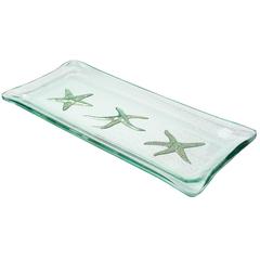 Kiln-Formed Art Glass Tray with White Gold Starfish 12