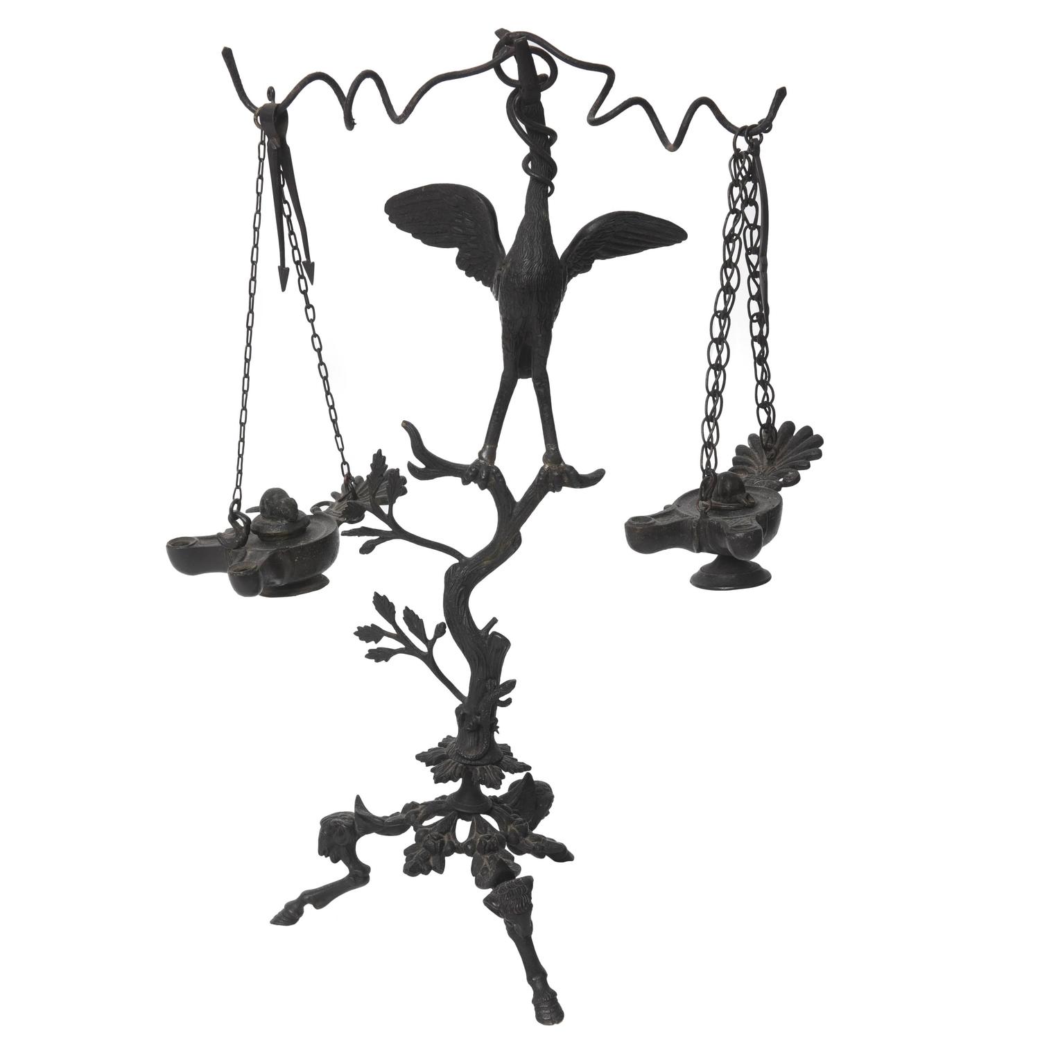 Pompeii Style Patinated Bronze Tripod Oil Lamp Stand, Late 19th Century