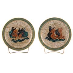 Pair of French Hand-Painted Earthenware Plates by Jean Mayodon for Sevres, 1951 5