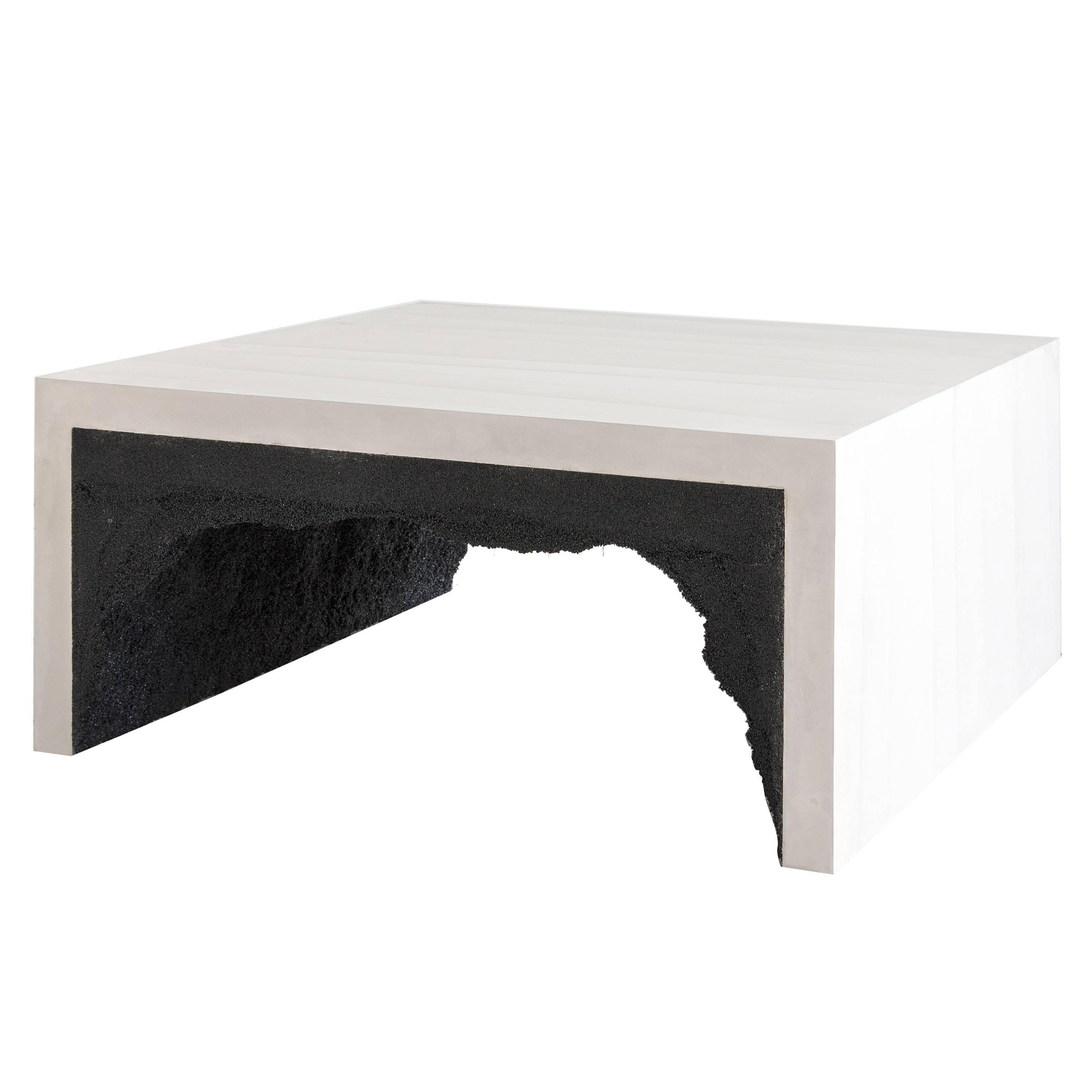 White Cement and Black Silica Coffee Table For Sale