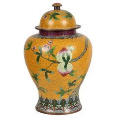 A Yellow Cloisonne Temple Jar with Peaches 