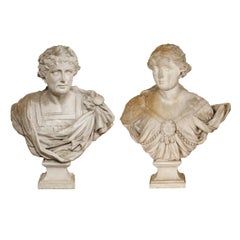Pair of 18th Century Busts on Pedestals