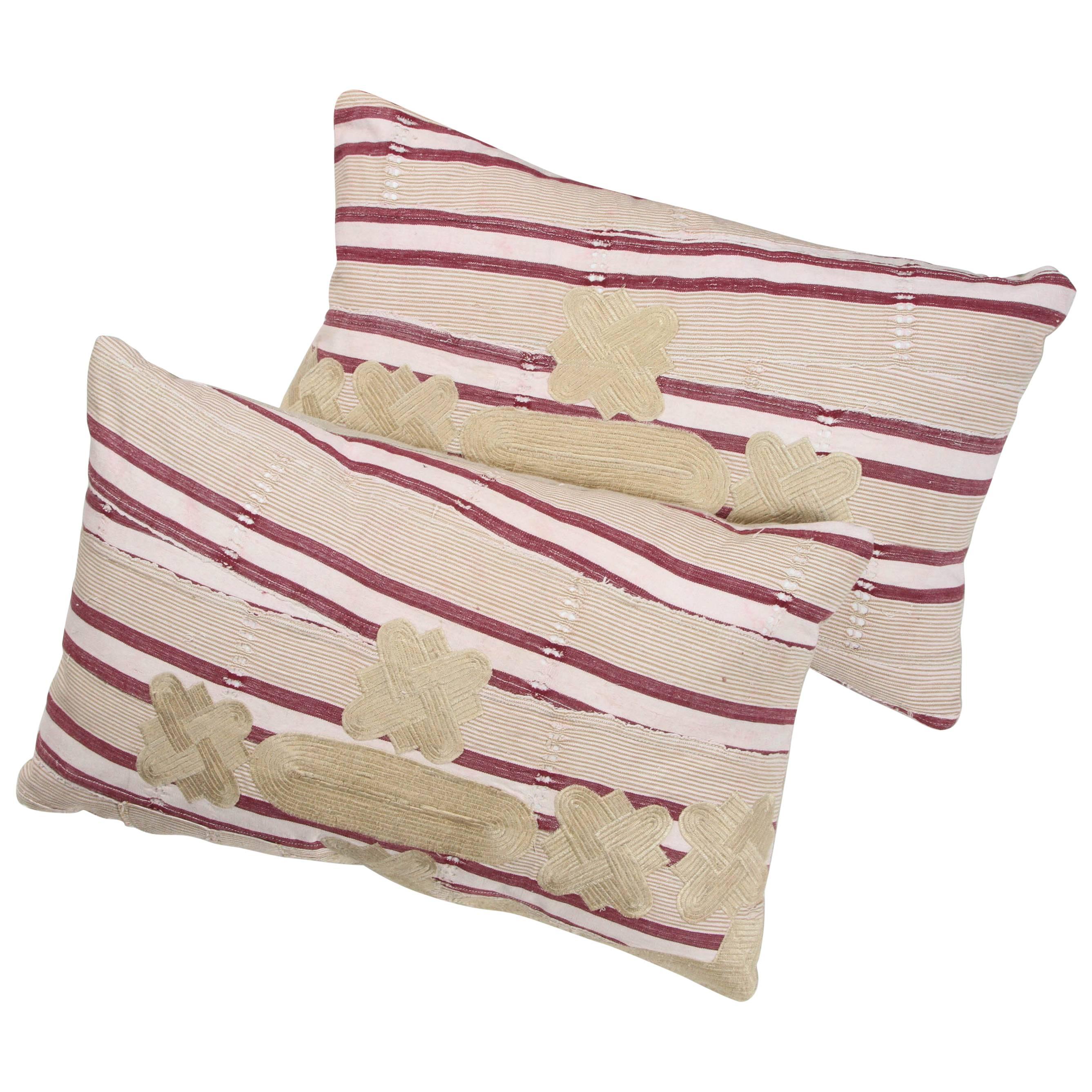 Embroidered Ashante African Textile Pillows. 15 x 25  For Sale