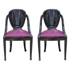 Pair of Black Lacquered French Art Deco Dining Chairs by Maurice Dufrène