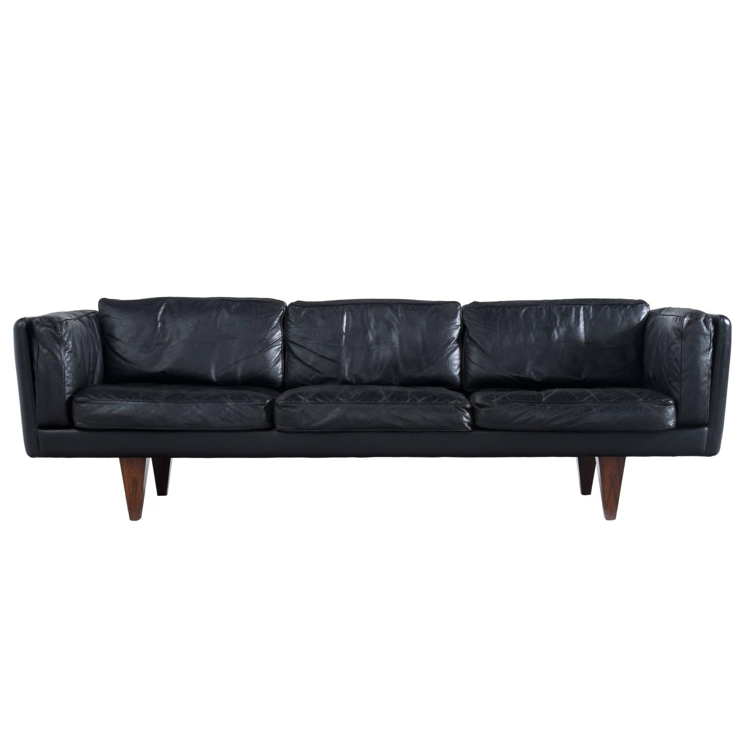 ThreeSeater Sofa in Black Leather by Illum Wikkelsø at 1stdibs ThreeSeater Sofa in Black Leather by Illum Wikkelsø at 1stdibs