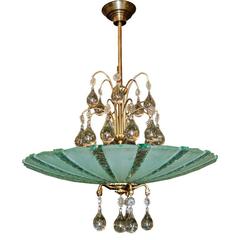 Orrefors Crystal Chandelier and Etched Glass Pendant Chandelier 2