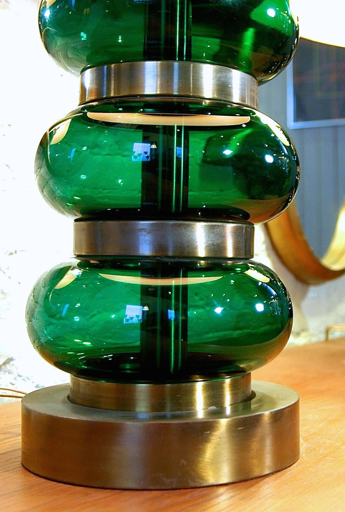 Stacked Brass and Glass Table Lamp by Paul Hanson  In Good Condition In Brooklyn, NY
