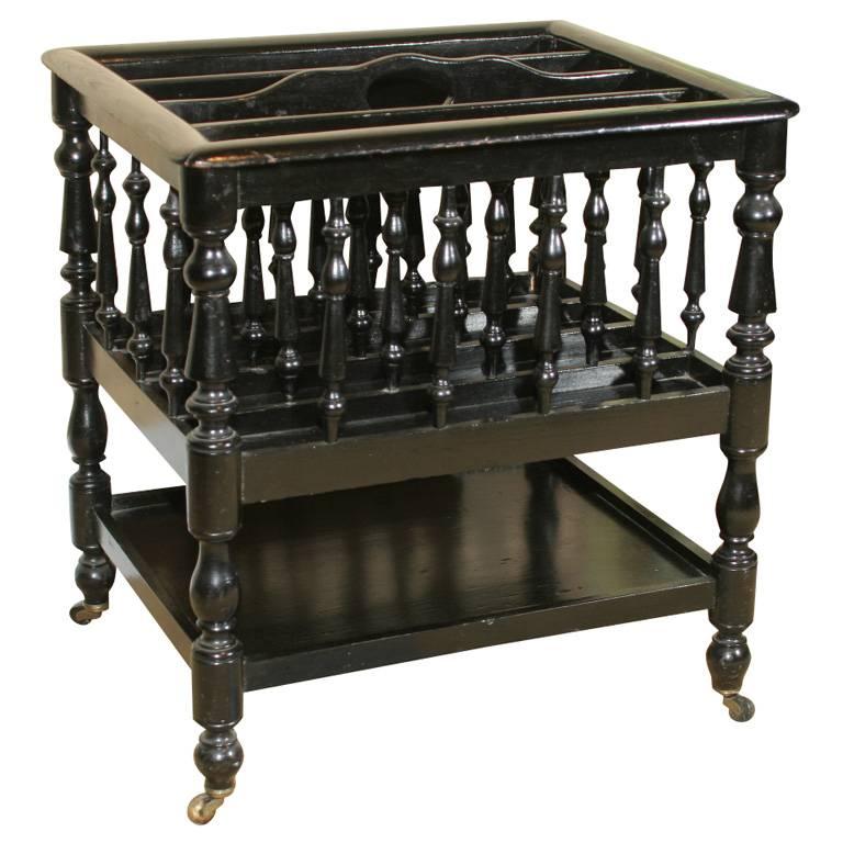 Fine Renaissance Revival Bobbin Turned Ebonized Canterbury,  English circa 1860 For Sale