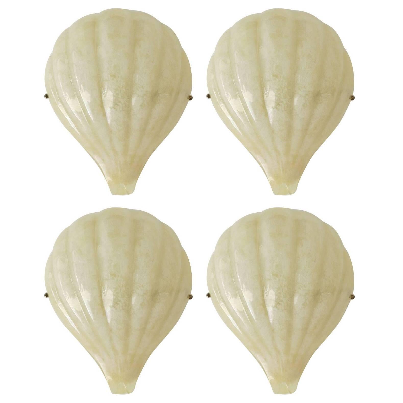 Rare Set of Four Barovier e Toso "Shell" Wall Sconces