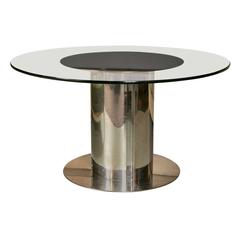 1980s Chrome and Glass Round Dining Table