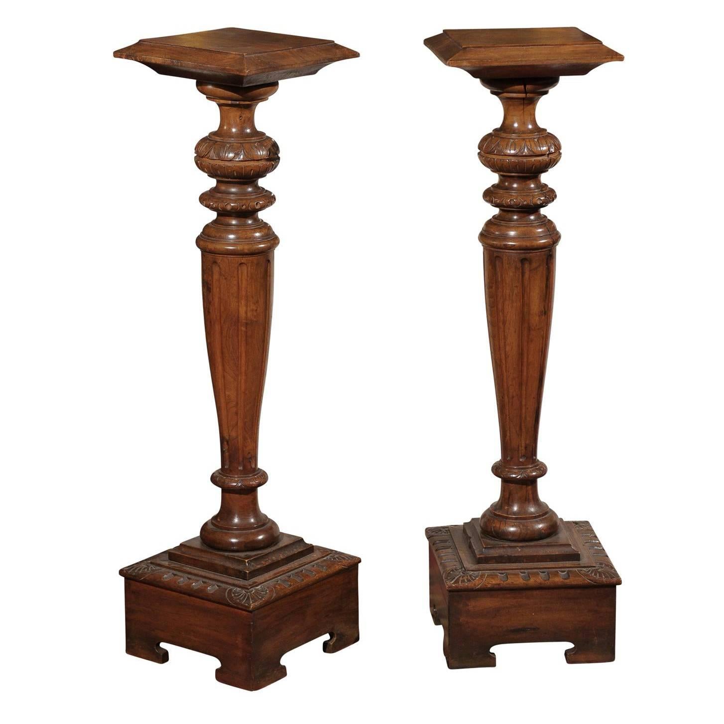 Pair of Edwardian Carved Wood Pedestals