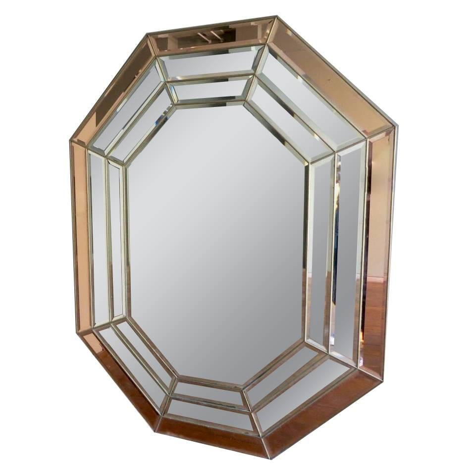 Italian Brass Framed Octagonal Paneled Mirror