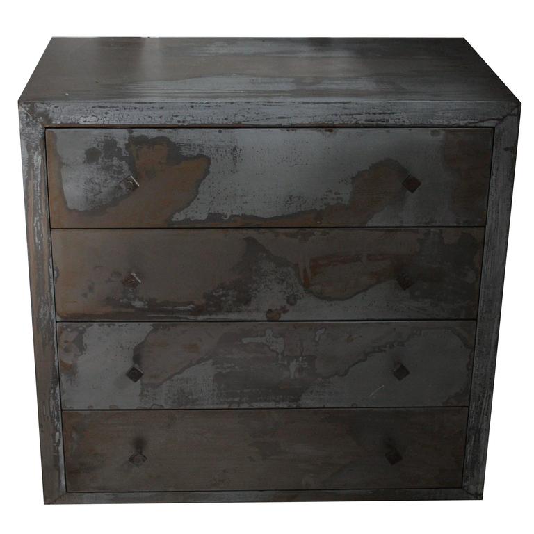 Acid Washed 1990s Metal Wrapped Beechwood Chest of Drawers, Belgium 1