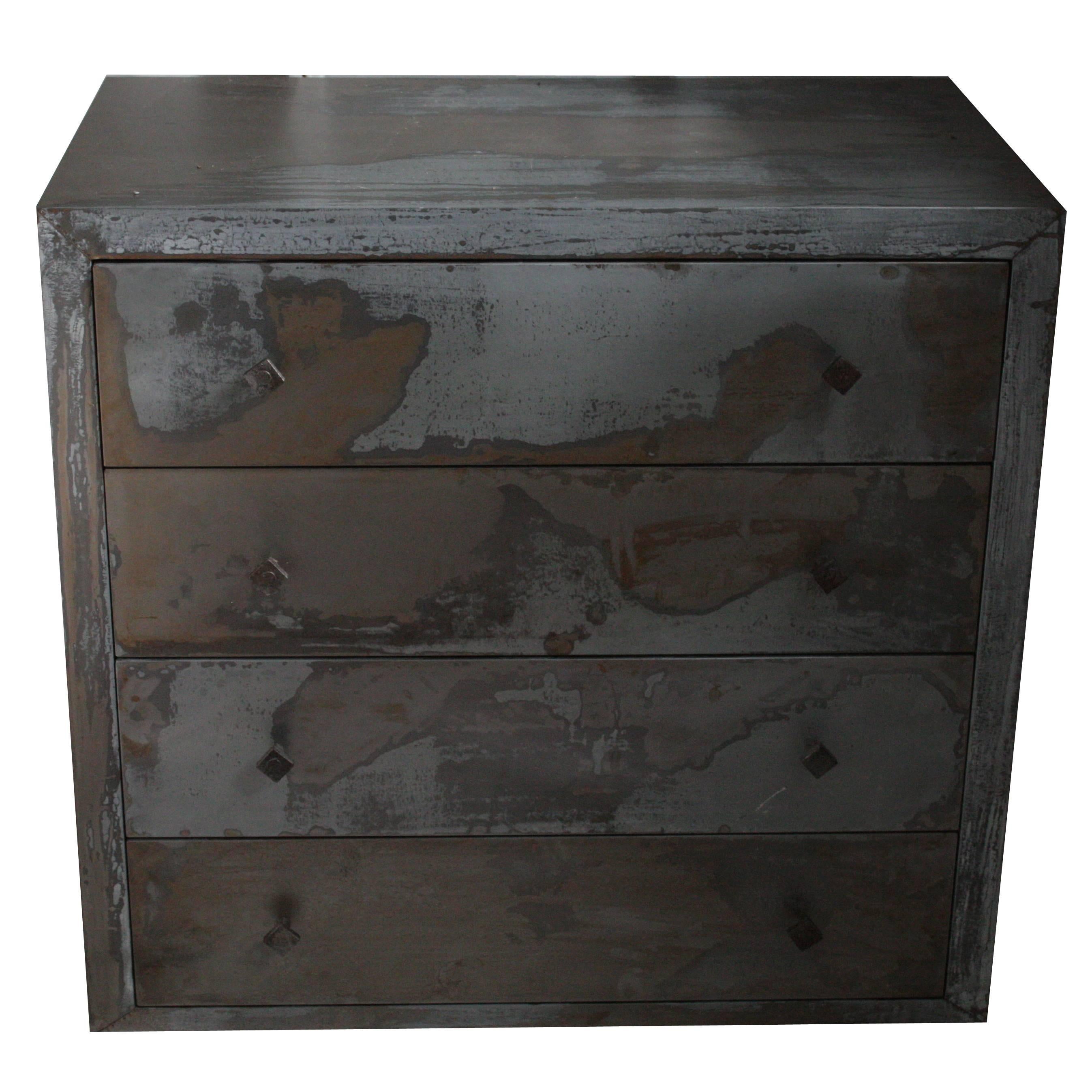 Acid Washed 1990s Metal Wrapped Beechwood Chest of Drawers, Belgium For Sale