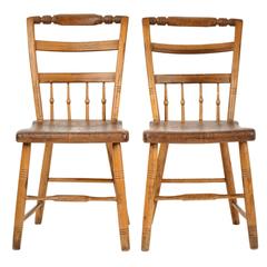 19th Century Pair of American Half Windsor Back Side Chairs