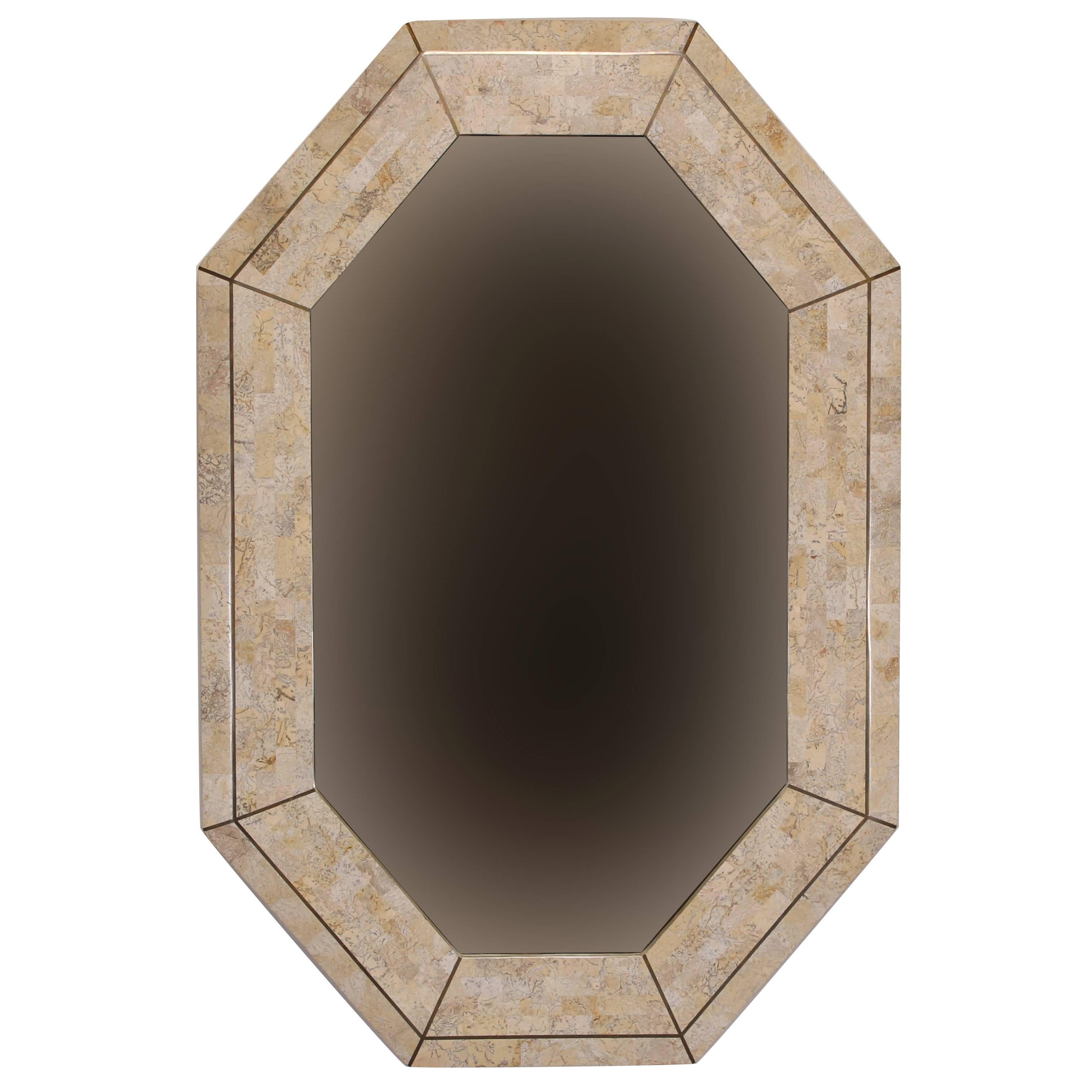 Casa Bique Octagonal Tessellated Coral and Brass Mirror, 1980