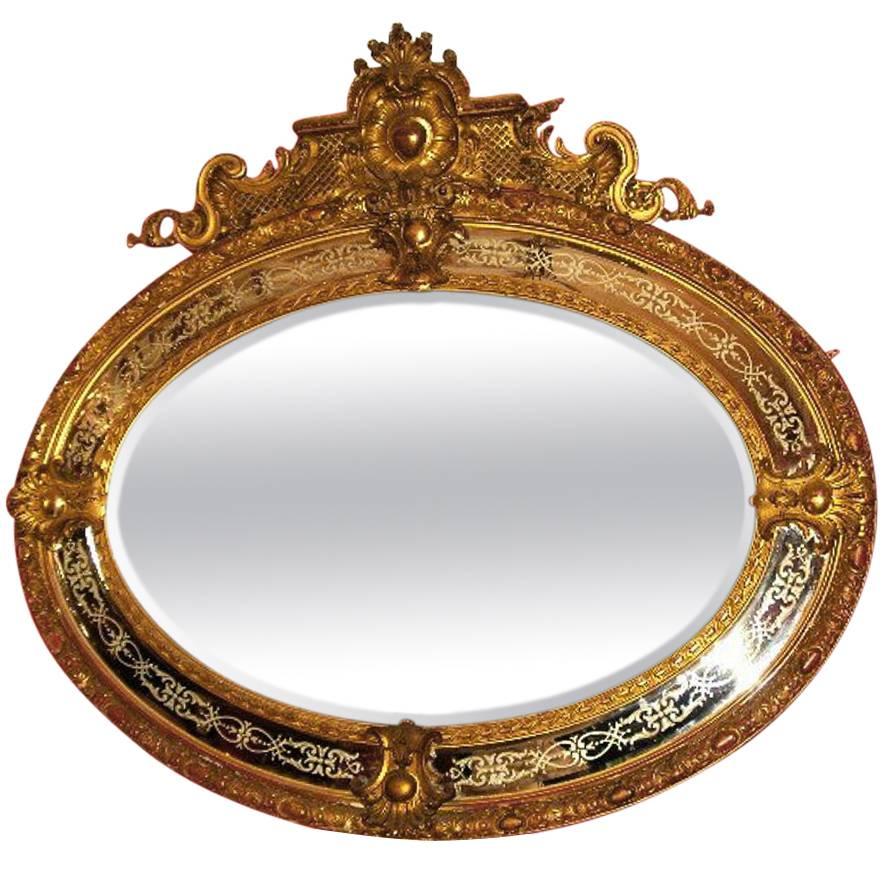19th Century Napoleon III Carved Giltwood Oval Mirror For Sale