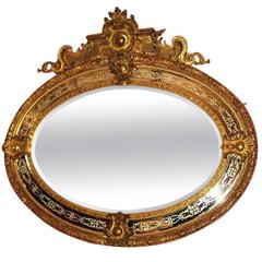 Antique 19th Century Napoleon III Carved Giltwood Oval Mirror