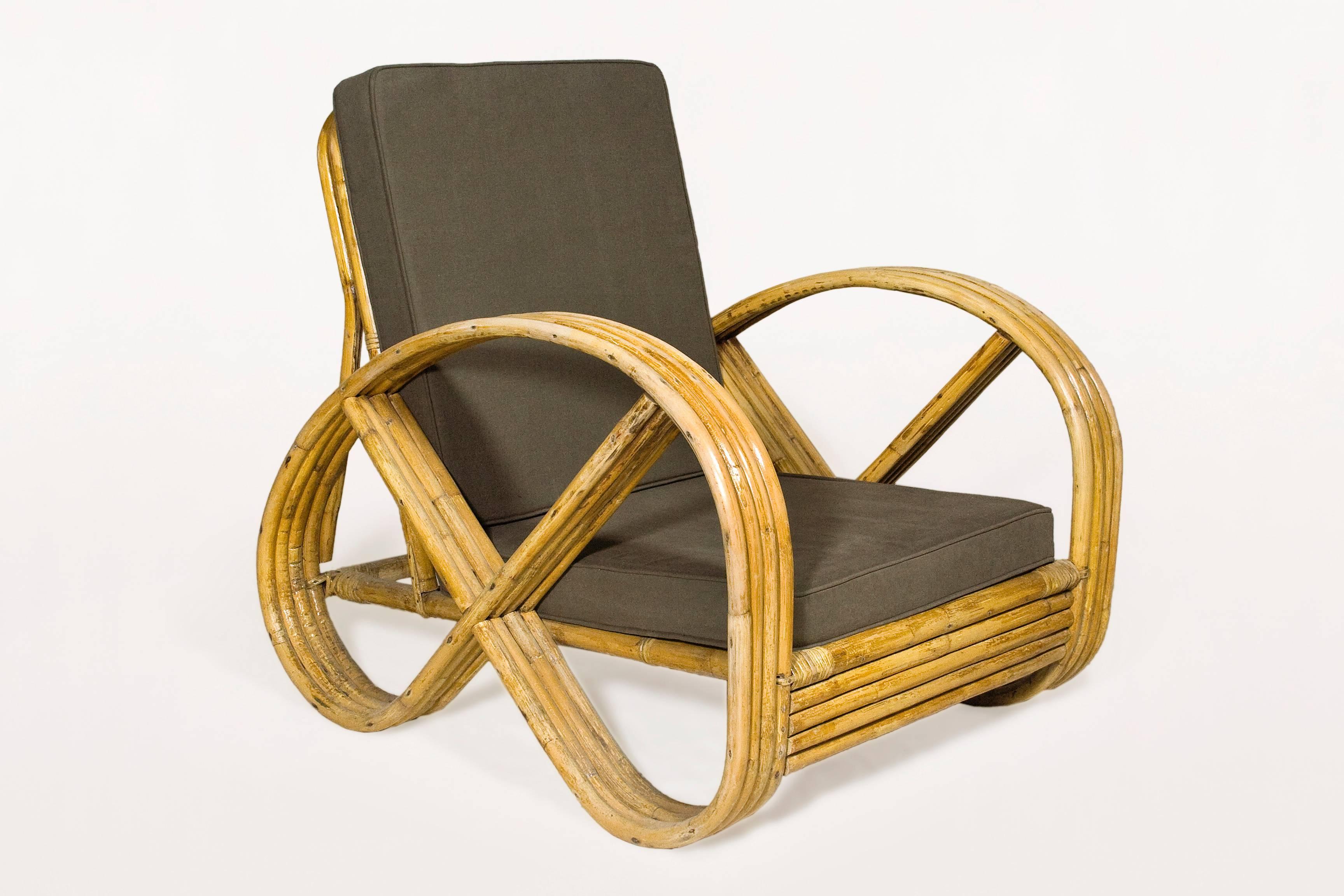 French Pair of Vintage Rattan Lounge Armchairs, circa 1940, France