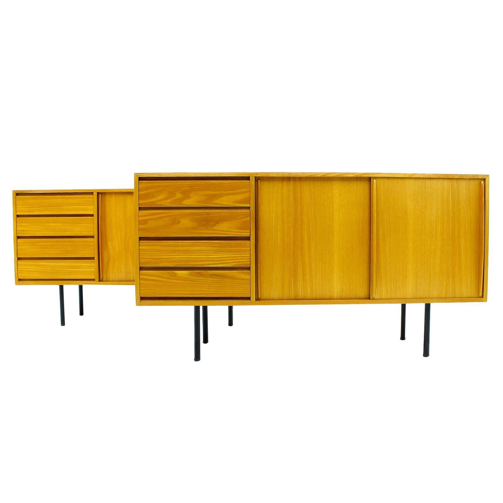 Rare Pair of Ashwood Sideboard by Ollie Borg, Asko Finland, 1950s