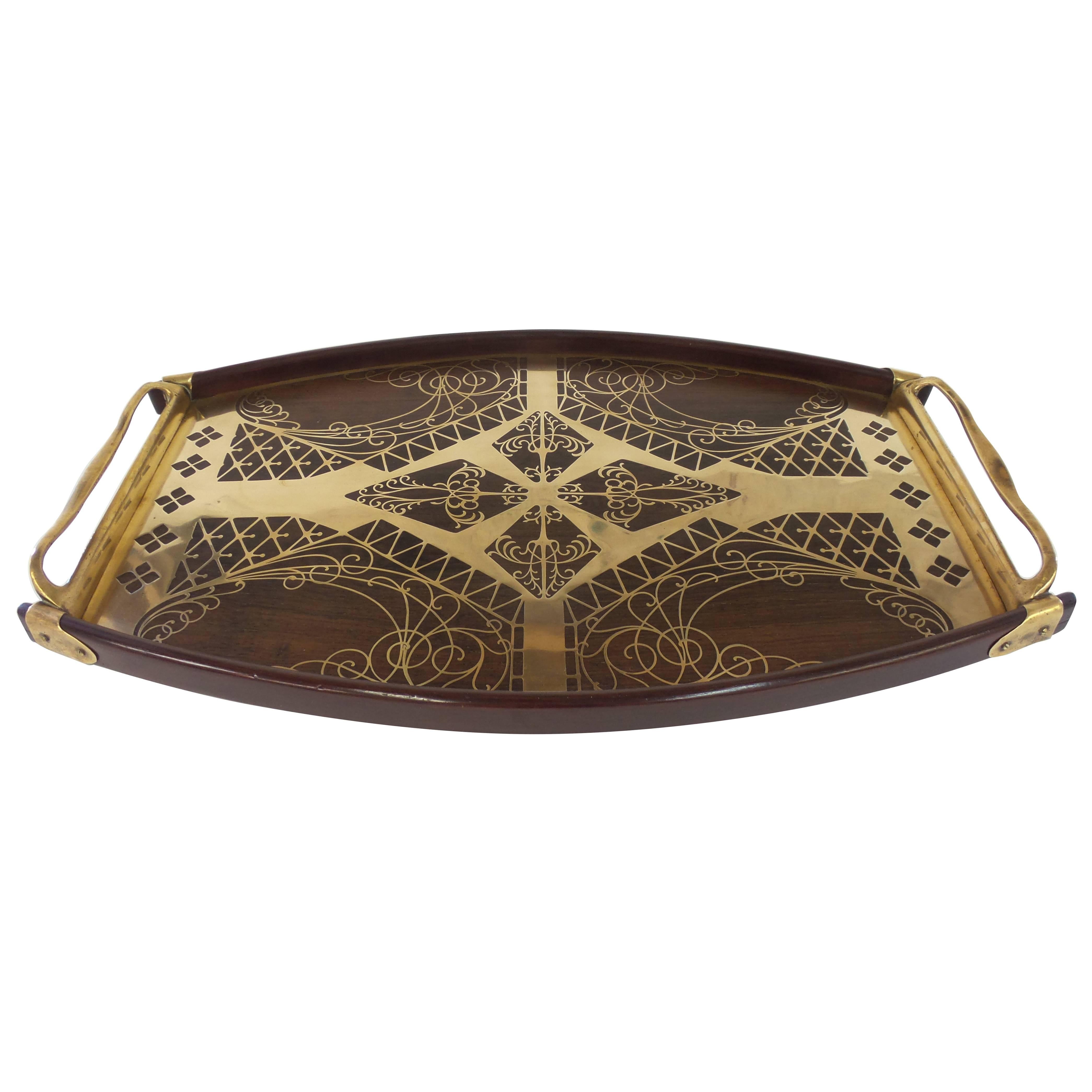 Brass and Rosewood Inlay Tray by Erhard & Sohne