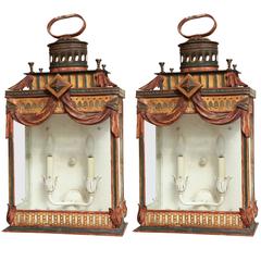 Pair of Rectangular Wall-Mounted Tole Lanterns